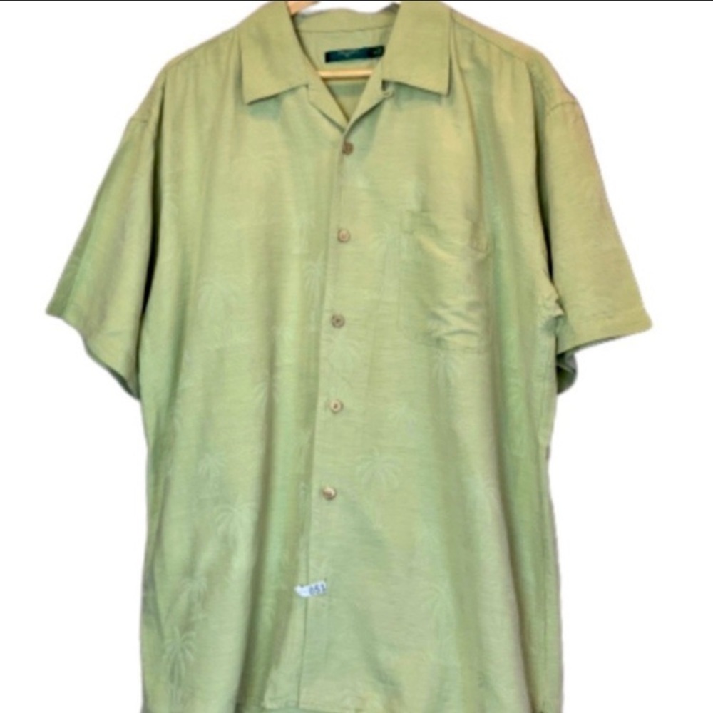 Tom James silk palm tree shirt green XL EUC